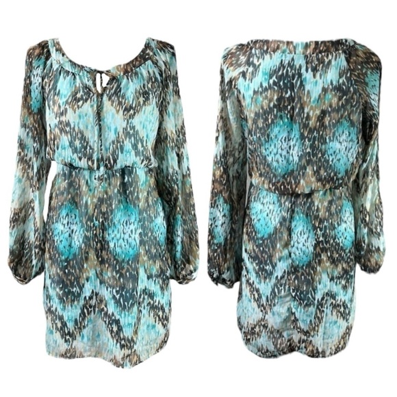 Twenty-Six Brand Abstract Print Layered Open Sleeve Dress sz 7 - Picture 13 of 14